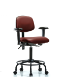 Vinyl Chair - Medium Bench Height with Round Tube Base, Seat Tilt, Adjustable Arms, & Casters in Borscht Supernova Vinyl VMBCH-RT-T1-A1-RC-8815