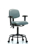 Vinyl Chair - Medium Bench Height with Round Tube Base, Seat Tilt, Adjustable Arms, & Casters in Storm Supernova Vinyl VMBCH-RT-T1-A1-RC-8822