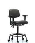 Vinyl Chair - Medium Bench Height with Round Tube Base, Seat Tilt, Adjustable Arms, & Casters in Carbon Supernova Vinyl VMBCH-RT-T1-A1-RC-8823