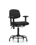 Vinyl Chair - Medium Bench Height with Round Tube Base, Seat Tilt, Adjustable Arms, & Stationary Glides in Black Trailblazer Vinyl VMBCH-RT-T1-A1-RG-8540