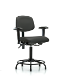 Vinyl Chair - Medium Bench Height with Round Tube Base, Seat Tilt, Adjustable Arms, & Stationary Glides in Charcoal Trailblazer Vinyl VMBCH-RT-T1-A1-RG-8605