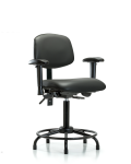 Vinyl Chair - Medium Bench Height with Round Tube Base, Seat Tilt, Adjustable Arms, & Stationary Glides in Carbon Supernova Vinyl VMBCH-RT-T1-A1-RG-8823