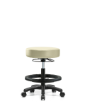 Vinyl Mini-Stool - Medium Bench Height with Black Foot Ring & Casters in Adobe White Trailblazer Vinyl VMBMS-RG-BF-RC-8501