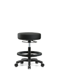 Vinyl Mini-Stool - Medium Bench Height with Black Foot Ring & Casters in Black Trailblazer Vinyl VMBMS-RG-BF-RC-8540