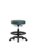 Vinyl Mini-Stool - Medium Bench Height with Black Foot Ring & Casters in Colonial Blue Trailblazer Vinyl VMBMS-RG-BF-RC-8546