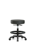Vinyl Mini-Stool - Medium Bench Height with Black Foot Ring & Casters in Charcoal Trailblazer Vinyl VMBMS-RG-BF-RC-8605