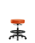Vinyl Mini-Stool - Medium Bench Height with Black Foot Ring & Casters in Orange Kist Trailblazer Vinyl VMBMS-RG-BF-RC-8613