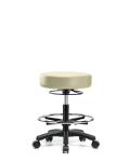 Vinyl Mini-Stool - Medium Bench Height with Chrome Foot Ring & Casters in Adobe White Trailblazer Vinyl VMBMS-RG-CF-RC-8501
