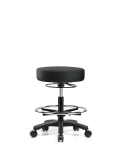 Vinyl Mini-Stool - Medium Bench Height with Chrome Foot Ring & Casters in Black Trailblazer Vinyl VMBMS-RG-CF-RC-8540