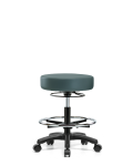 Vinyl Mini-Stool - Medium Bench Height with Chrome Foot Ring & Casters in Colonial Blue Trailblazer Vinyl VMBMS-RG-CF-RC-8546