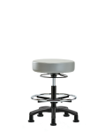 Vinyl Mini-Stool - Medium Bench Height with Chrome Foot Ring & Stationary Glides in Dove Trailblazer Vinyl VMBMS-RG-CF-RG-8567