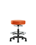 Vinyl Mini-Stool - Medium Bench Height with Chrome Foot Ring & Stationary Glides in Orange Kist Trailblazer Vinyl VMBMS-RG-CF-RG-8613