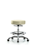 Vinyl Stool without Back Chrome - Medium Bench Height with Chrome Foot Ring & Casters in Adobe White Trailblazer Vinyl VMBSO-CR-CF-CC-8501