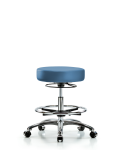 Vinyl Stool without Back Chrome - Medium Bench Height with Chrome Foot Ring & Casters in Colonial Blue Trailblazer Vinyl VMBSO-CR-CF-CC-8546
