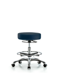 Vinyl Stool without Back Chrome - Medium Bench Height with Chrome Foot Ring & Casters in Imperial Blue Trailblazer Vinyl VMBSO-CR-CF-CC-8582