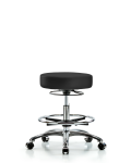 Vinyl Stool without Back Chrome - Medium Bench Height with Chrome Foot Ring & Casters in Charcoal Trailblazer Vinyl VMBSO-CR-CF-CC-8605