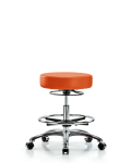 Vinyl Stool without Back Chrome - Medium Bench Height with Chrome Foot Ring & Casters in Orange Kist Trailblazer Vinyl VMBSO-CR-CF-CC-8613