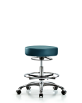 Vinyl Stool without Back Chrome - Medium Bench Height with Chrome Foot Ring & Casters in Marine Blue Supernova Vinyl VMBSO-CR-CF-CC-8801