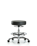 Vinyl Stool without Back Chrome - Medium Bench Height with Chrome Foot Ring & Casters in Carbon Supernova Vinyl VMBSO-CR-CF-CC-8823