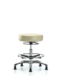 Vinyl Stool without Back Chrome - Medium Bench Height with Chrome Foot Ring & Stationary Glides in Adobe White Trailblazer Vinyl VMBSO-CR-CF-RG-8501