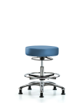 Vinyl Stool without Back Chrome - Medium Bench Height with Chrome Foot Ring & Stationary Glides in Colonial Blue Trailblazer Vinyl VMBSO-CR-CF-RG-8546