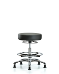 Vinyl Stool without Back Chrome - Medium Bench Height with Chrome Foot Ring & Stationary Glides in Carbon Supernova Vinyl VMBSO-CR-CF-RG-8823