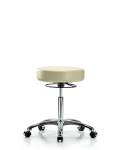 Vinyl Stool without Back Chrome - Medium Bench Height with Casters in Adobe White Trailblazer Vinyl VMBSO-CR-NF-CC-8501