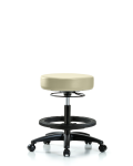 Vinyl Stool without Back - Medium Bench Height with Black Foot Ring & Casters in Adobe White Trailblazer Vinyl VMBSO-RG-BF-RC-8501
