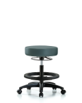 Vinyl Stool without Back - Medium Bench Height with Black Foot Ring & Casters in Colonial Blue Trailblazer Vinyl VMBSO-RG-BF-RC-8546