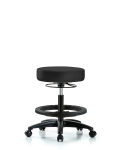 Vinyl Stool without Back - Medium Bench Height with Black Foot Ring & Casters in Charcoal Trailblazer Vinyl VMBSO-RG-BF-RC-8605