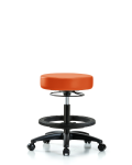 Vinyl Stool without Back - Medium Bench Height with Black Foot Ring & Casters in Orange Kist Trailblazer Vinyl VMBSO-RG-BF-RC-8613