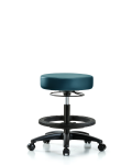 Vinyl Stool without Back - Medium Bench Height with Black Foot Ring & Casters in Marine Blue Supernova Vinyl VMBSO-RG-BF-RC-8801