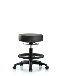 Vinyl Stool without Back - Medium Bench Height with Black Foot Ring & Casters in Carbon Supernova Vinyl VMBSO-RG-BF-RC-8823