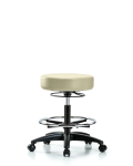 Vinyl Stool without Back - Medium Bench Height with Chrome Foot Ring & Casters in Adobe White Trailblazer Vinyl VMBSO-RG-CF-RC-8501