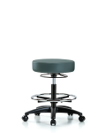 Vinyl Stool without Back - Medium Bench Height with Chrome Foot Ring & Casters in Colonial Blue Trailblazer Vinyl VMBSO-RG-CF-RC-8546