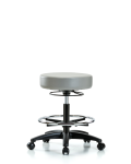 Vinyl Stool without Back - Medium Bench Height with Chrome Foot Ring & Casters in Dove Trailblazer Vinyl VMBSO-RG-CF-RC-8567