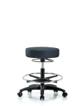 Vinyl Stool without Back - Medium Bench Height with Chrome Foot Ring & Casters in Imperial Blue Trailblazer Vinyl VMBSO-RG-CF-RC-8582