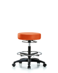 Vinyl Stool without Back - Medium Bench Height with Chrome Foot Ring & Casters in Orange Kist Trailblazer Vinyl VMBSO-RG-CF-RC-8613