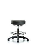 Vinyl Stool without Back - Medium Bench Height with Chrome Foot Ring & Casters in Carbon Supernova Vinyl VMBSO-RG-CF-RC-8823