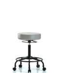 Vinyl Stool without Back - Medium Bench Height with Round Tube Base & Casters in Adobe White Trailblazer Vinyl VMBSO-RT-RC-8501