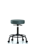 Vinyl Stool without Back - Medium Bench Height with Round Tube Base & Casters in Colonial Blue Trailblazer Vinyl VMBSO-RT-RC-8546