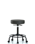Vinyl Stool without Back - Medium Bench Height with Round Tube Base & Casters in Charcoal Trailblazer Vinyl VMBSO-RT-RC-8605