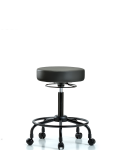 Vinyl Stool without Back - Medium Bench Height with Round Tube Base & Casters in Carbon Supernova Vinyl VMBSO-RT-RC-8823