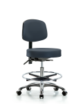 Vinyl Stool with Back Chrome - Medium Bench Height with Chrome Foot Ring & Casters in Imperial Blue Trailblazer Vinyl VMBST-CR-T0-CF-CC-8582