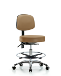 Vinyl Stool with Back Chrome - Medium Bench Height with Chrome Foot Ring & Casters in Taupe Trailblazer Vinyl VMBST-CR-T0-CF-CC-8584