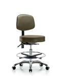 Vinyl Stool with Back Chrome - Medium Bench Height with Chrome Foot Ring & Casters in Taupe Supernova Vinyl VMBST-CR-T0-CF-CC-8809