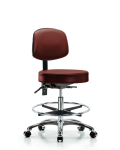 Vinyl Stool with Back Chrome - Medium Bench Height with Chrome Foot Ring & Casters in Taupe Supernova Vinyl VMBST-CR-T0-CF-CC-8815
