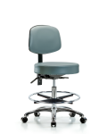 Vinyl Stool with Back Chrome - Medium Bench Height with Chrome Foot Ring & Casters in Storm Supernova Vinyl VMBST-CR-T0-CF-CC-8822