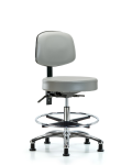 Vinyl Stool with Back Chrome - Medium Bench Height with Chrome Foot Ring & Stationary Glides in Dove Trailblazer Vinyl VMBST-CR-T0-CF-RG-8567