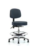 Vinyl Stool with Back Chrome - Medium Bench Height with Chrome Foot Ring & Stationary Glides in Imperial Blue Trailblazer Vinyl VMBST-CR-T0-CF-RG-8582